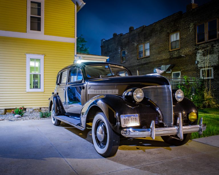 Photo of an old car in the New Bo district of Cedar Rapids